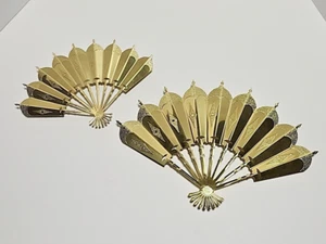 MCM Gold Hollywood Regency Brass finish Wall Fans Set of 2 - Picture 1 of 11