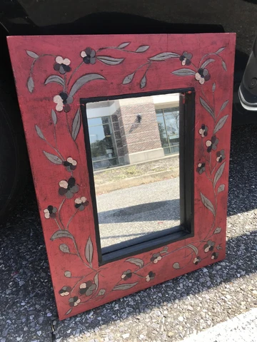 Carved wood Floral Vine RED Mirror 24x16” Cover