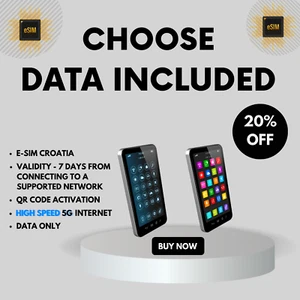 E-SIM Chorwacja 1GB/3GB/5GB/10GB/20GB - Zdjęcie 1 z 6