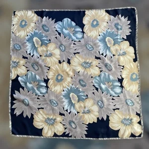Jones New York Blue Camel Gray Floral 100% Silk Square Scarf 35" - Picture 1 of 13