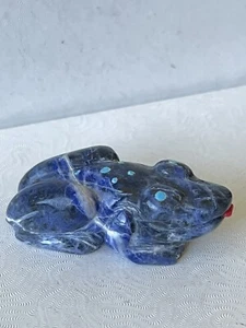 Zuni Blue Frog Fetish Cody Nastacio Sodalite SIGNED Gifts Coral Tongue F0023 - Picture 1 of 8