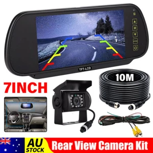 7" Rearview Mirror Monitor 12/24V Reversing CCD Camera Truck Caravan 4WD Trailer - Picture 1 of 14