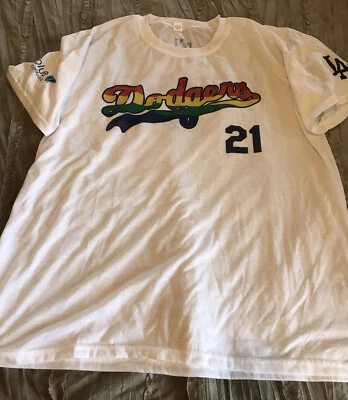 LOS ANGELES DODGERS Baseball PRIDE Multicolor SGA XL Shirt MLB Free Shipping - Image 1 of 3