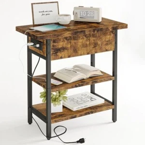 End Table W/ Charging Station Flip Top Side Tables W/ USB Ports Outlets Bedroom - Picture 1 of 8