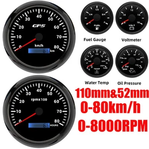 6 Gauge Set 110mm Schwarz GPS Geschwindigkeitsmesser 80KM/H Tachometer 8000RPM - Bild 1 von 24