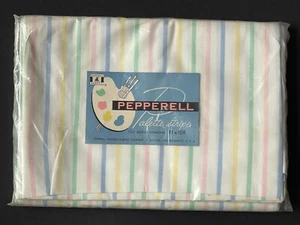 NEW NOS Flat SHEET Vintage *Pepperell Fabrics Palette STRIPE 81x108 Pastel Pink - Picture 1 of 4