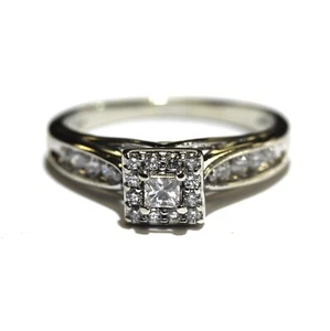 10k white gold .44ct princess diamond Halo engagement ring 3.1g ladies 8 - Picture 1 of 9