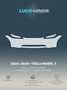 2024-2025 Tesla Model 3 Highland Paint Protection Film (PPF) Clear Bra. USA MADE - Picture 1 of 8