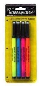 A+ Homework Fluorescent Markers -4 Pack- Thin Tip-Asst. Colors - Bild 1 von 1