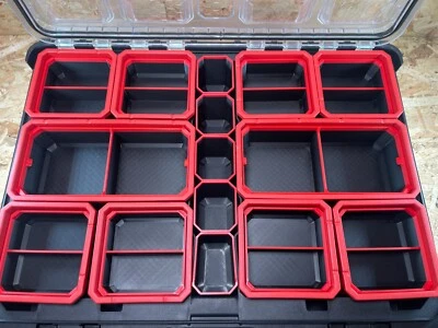 Milwaukee Deep PACKOUT Organiser Black & Red Compatible  Bins Nesting  SET of 15 - Image 1 of 4