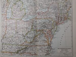 1896 Northeastern UNITED STATES Vintage MAP New York New Jersey 11.5 x 9.5 C18-3