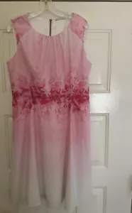 Vestido midi sin mangas Tahari para mujer talla 14 rosa floral mezcla de algodón forrado - Imagen 1 de 16