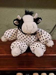 Plush Black White Cow Bessie by Russ in Polka Dot Clown Outfit Jumper - Picture 1 of 9