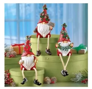 3 Pcs Resin Christmas Holiday Gnome Statues Table Shelf Sitter Decoration New - Picture 1 of 2