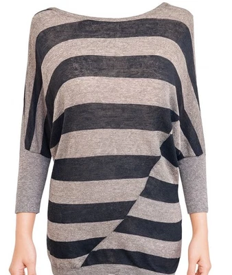 Sheer Stripe Wool Silk Alpaca Sweater Tunic M Black Gray Vince Quiet Luxury - Image 1 of 4