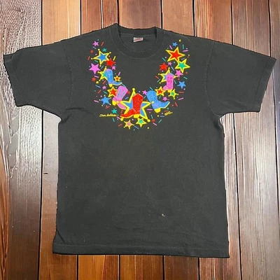 Camiseta De Colección Años 80 Nashville Talla XL Mujer Botas De Vaquero Y Estrellas Estampado Puff Foto 1 de 4