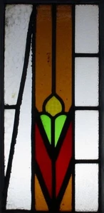 ABSTRACT MIDSIZE OLD ENGLISH LEADED STAINED GLASS WINDOW 13" X 23.5" - Picture 1 of 3