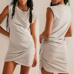 Free People Beach Jacinta Mini Dress Large Gray Ruched Jersey Shirt Tank Dress - Picture 1 of 15