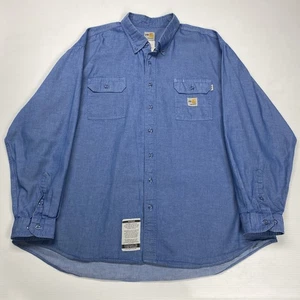 Carhartt Mens Denim Shirt 3XL Blue Fire Resistant Long Sleeve Workwear Retro - Picture 1 of 11