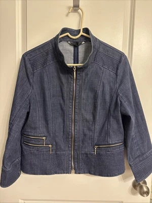 Chaqueta vaquera corta White House Black Market para mujer cremalleras ligeras talla 14 Foto 1 de 4