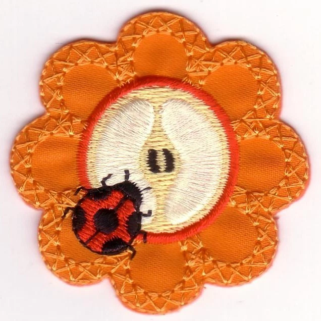 Orange Flower Ladybug and Apple Core Center Embroidery Patch - Image 1 of 1