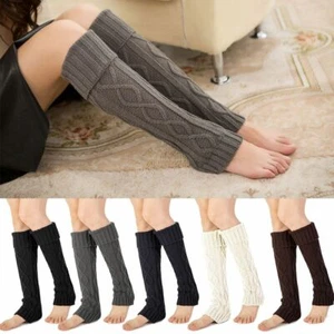 Plain Women Leg Warmers Crochet Knit Ribbed Knee High Winter Boot Wool Long Sock - Picture 1 of 14