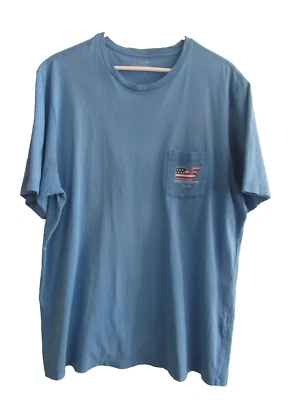 Vineyard Vines Azul Algodón Florida Camiseta Bolsillo EE. UU. Bandera Ballena L Foto 1 de 4