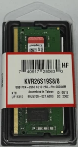 KINGSTON KVR26S19S8/8 VALUERAM SODIMM 8GB DDR4-2666 CL19 1Rx8 1Gx64bit 260pin - Imagen 1 de 1