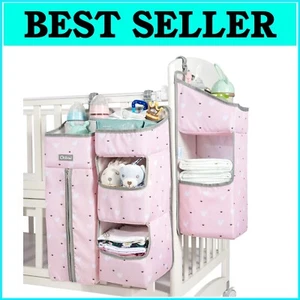 Lightweight Hanging Diaper Storage Caddy for Crib & Changing Table | Pink 3-in-1 - Picture 1 of 10