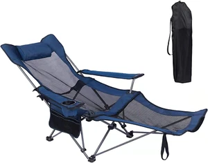 Camping Lounge Chair, Portable Reclining Camping Chair, Folding Camping Chair wi - Picture 1 of 12