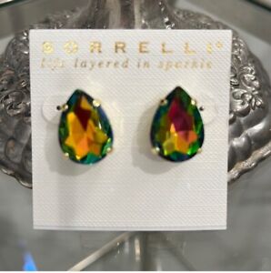 New Sorrelli Eileen Pear Cut - Volcano - Crystal Bright Gold Stud Earrings