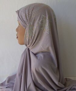 GREY Fashion Rhinestones Jersey Scarves 28 x 70 inch Hijab