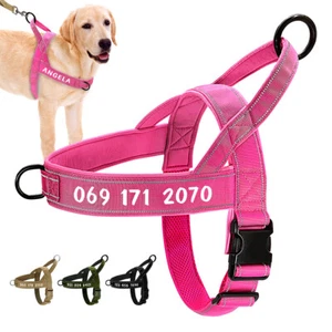 No Pull Dog Harness with Custom Name Print Reflective Nylon Vest Front Clip S-XL - Picture 1 of 24