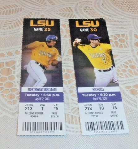 2- VINTAGE 2011 LSU TIGERS BASEBALL OLD TICKET LOT NICHOLLS NORTHWESTERN STATE Cover