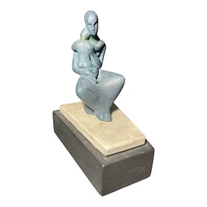 ABSTRACT MOTHER AND CHILD SCULPTURE WITH WOOD BASE UNKNOWN ARTIST - Picture 1 of 11