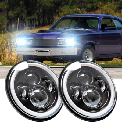 Se adapta a faros LED redondos de 7" pulgadas Halo 1970-1975 para Plymouth Duster 340 1970-1975 alto/bajo DRL A Foto 1 de 4