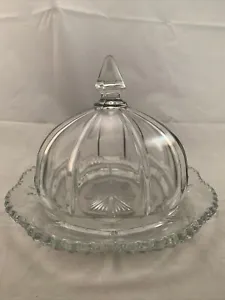 Vintage Glass Round Domed Butter Dish Cheese Diamond handle decorative plate - Picture 1 of 12