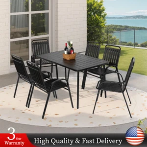 7 PCS Outdoor Dining Set Patio Table Chairs Furniture Set Garden Armchairs Black - Picture 1 of 17