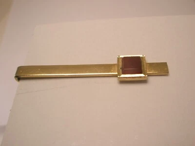 2" Red Cabochon Gold Tone Vintage SWANK Tie Bar Clip plain simple quality - Image 1 of 4