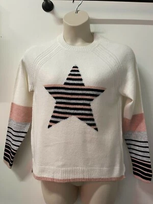 F&F Ladies Ivory Star Striped Tight Knit Jumper Sizes 6-22 Brand New - Image 1 of 4