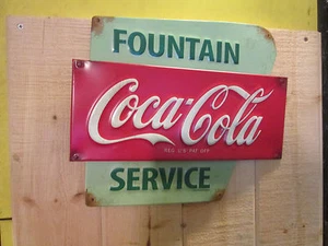 Coca Cola advertising Fountain service Embossed COKE 3d metal sign soda pop cool - Bild 1 von 3