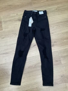 WOMENS GIRLS BLACK FREYED SKINNY JEANS TOPSHOP JAMIE SIZE 24”W 28”L BNWT - Picture 1 of 1