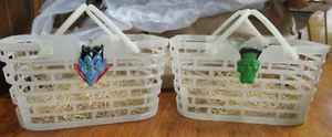 2~HALLOWEEN HANDLED BASKETS PLASTIC W/ FRANKENSTEIN & DRACULA HEADS~6" X 4 1/4" - Picture 1 of 8