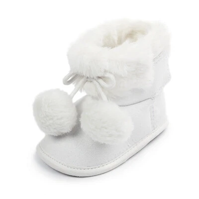 Recién Nacido Bebé Niña PomPom Ball Cochecito Zapato Niño Pequeño Piel Sintética Invierno Bota Cálida Foto 1 de 4