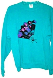 womens sweatshirt set teal M with applique fan teal purple pink pants fan - Picture 1 of 11