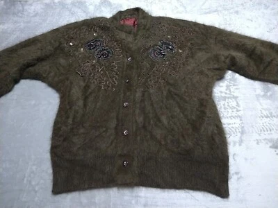 Jeong Fashion Angora Jacket Ladies Large Brown Lined Embellished Buttons Vintage - Image 1 of 4