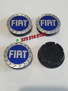 4 Tappi Coprimozzo FIAT con Logo Blu Cerchi in Lega 50mm Borchie Panda Punto - Imagen 1 de 4