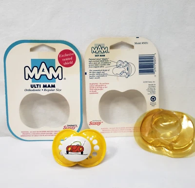 Vintage Ulti MAM Pacifier Yellow Red Car 1995 Sassy Orthodontic Latex Nipple - Image 1 of 4