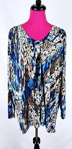 Ulla Popken Shirt Jacket Womens Plus Size 20 Blue Brown Abstract Button Front - Picture 1 of 5