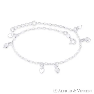 5mm Heart Love Charm Flat Oval Cable Link Italy 925 Sterling Silver Chain Anklet - Picture 1 of 1